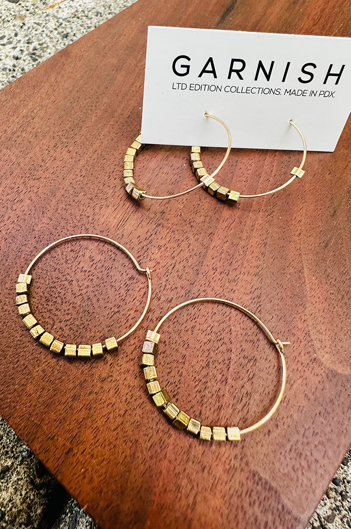 Hoop and Cube Earrings - Gold fill and Brass