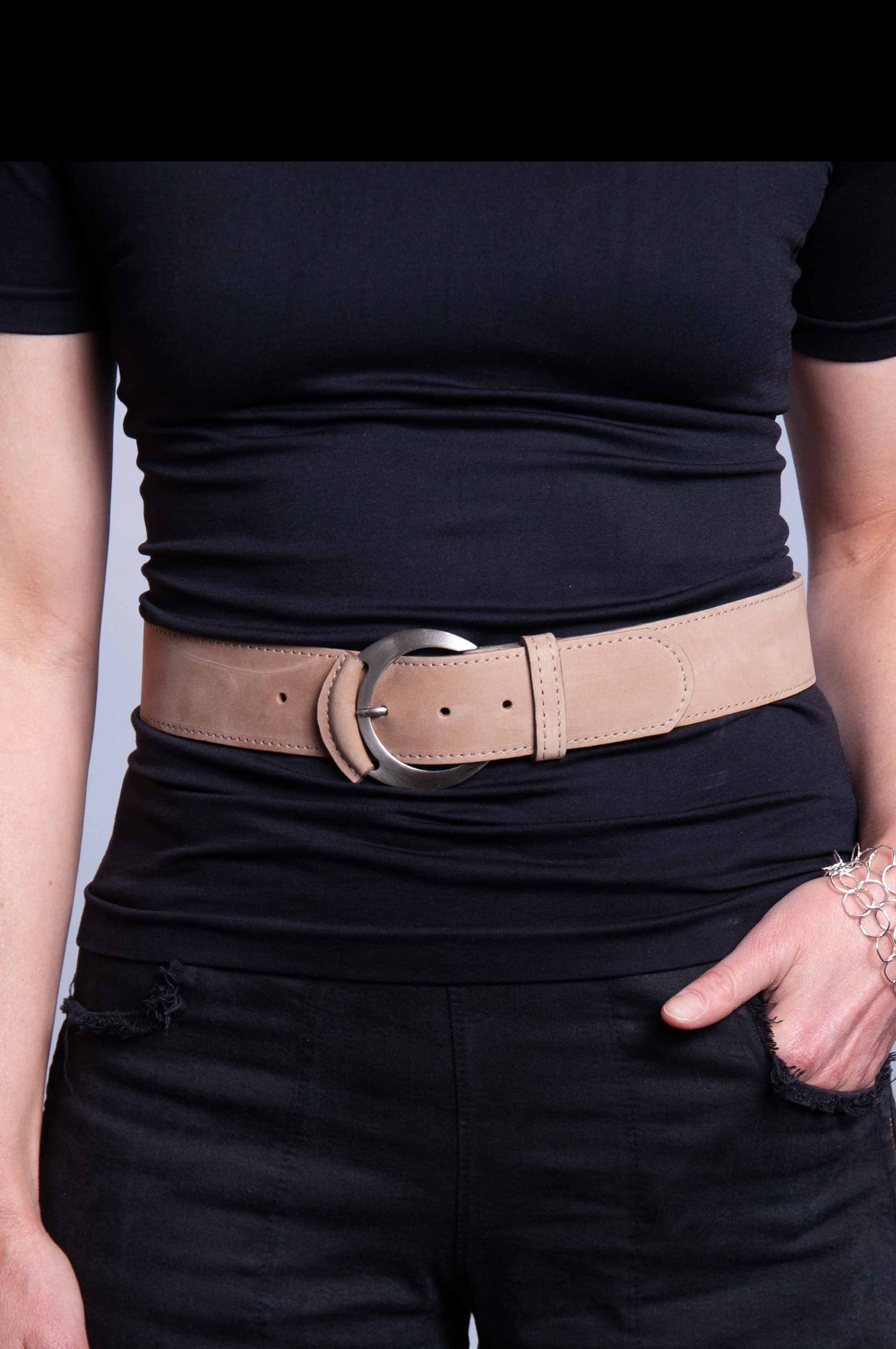 Leather Tipped Belt - Sand Suede