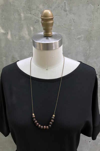 Strung Along Necklace - Brass and Wood