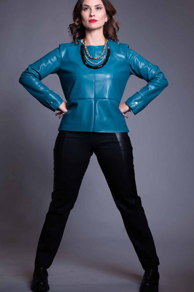 All Chopped Up Top - Teal Vegan Leather