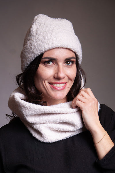 Foldover Beanie - Ivory "Poodle" Wool