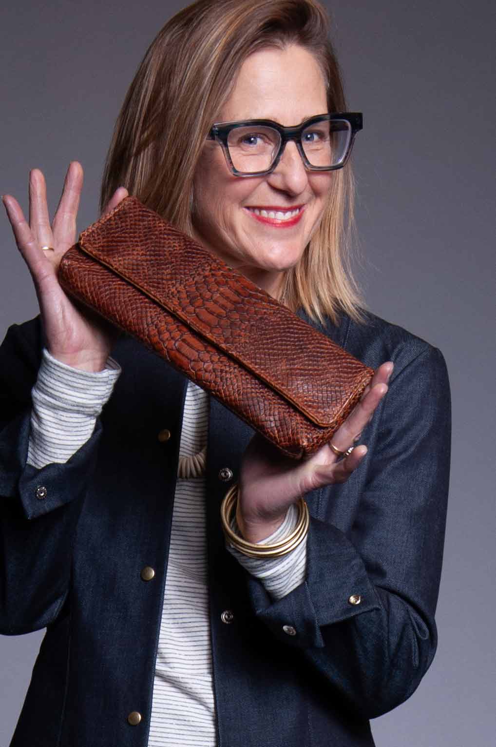 Baguette Clutch - Cognac Snake