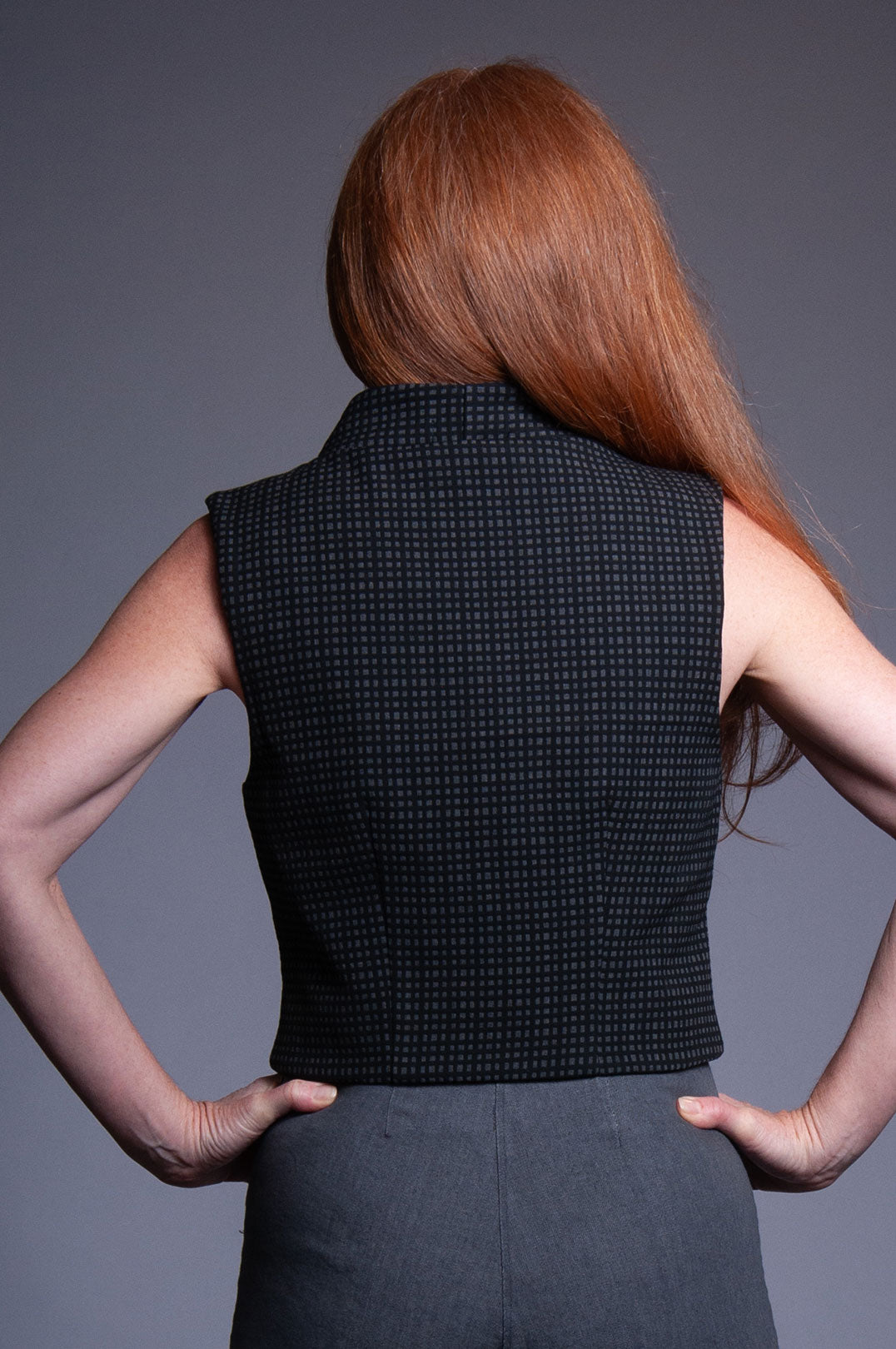 Colette Reversible Vest - Black & Grey Check