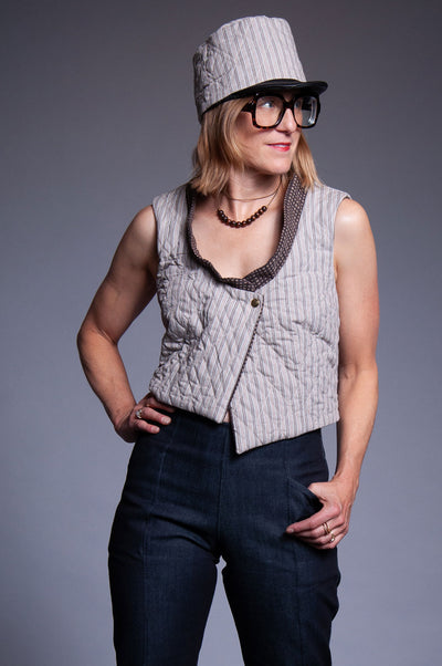 Colette Reversible Vest - Espresso & Beige Check