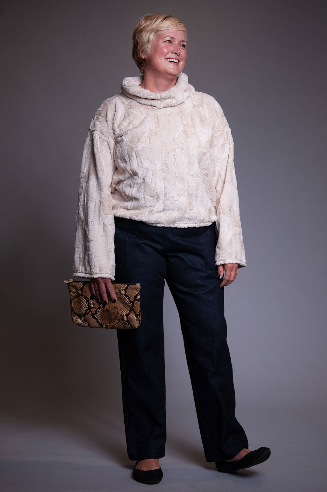 Cowl Neck Pullover - Champagne Fur