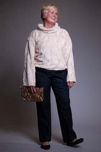 Cowl Neck Pullover - Champagne Fur