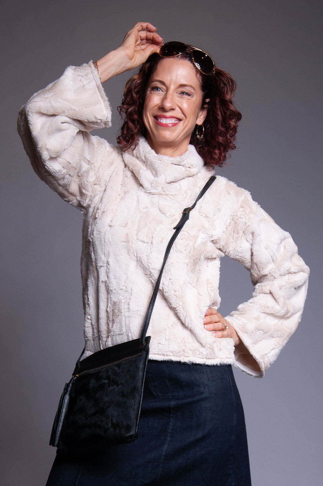 Cowl Neck Pullover - Champagne Fur