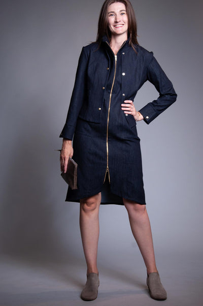 Cowl Neck Zip Dress - Intense Denim