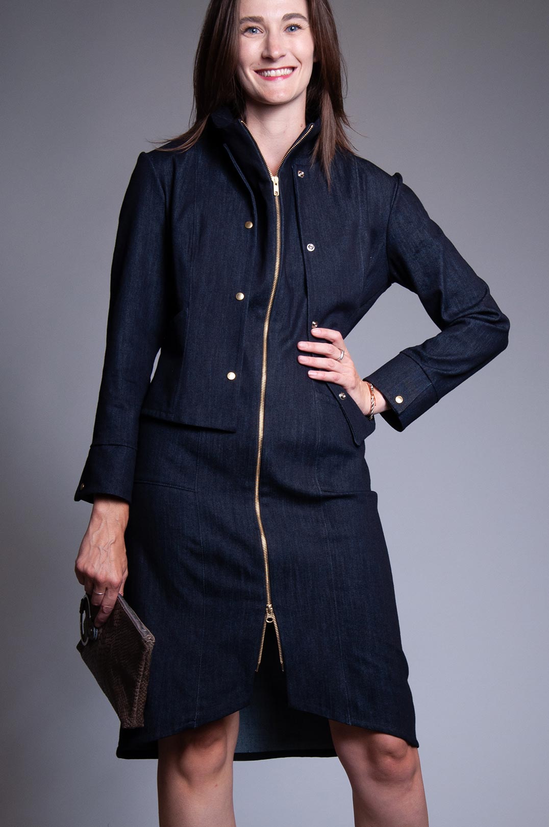 Cowl Neck Zip Dress - Intense Denim