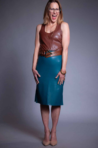 Penelope Skirt - Teal Vegan Leather