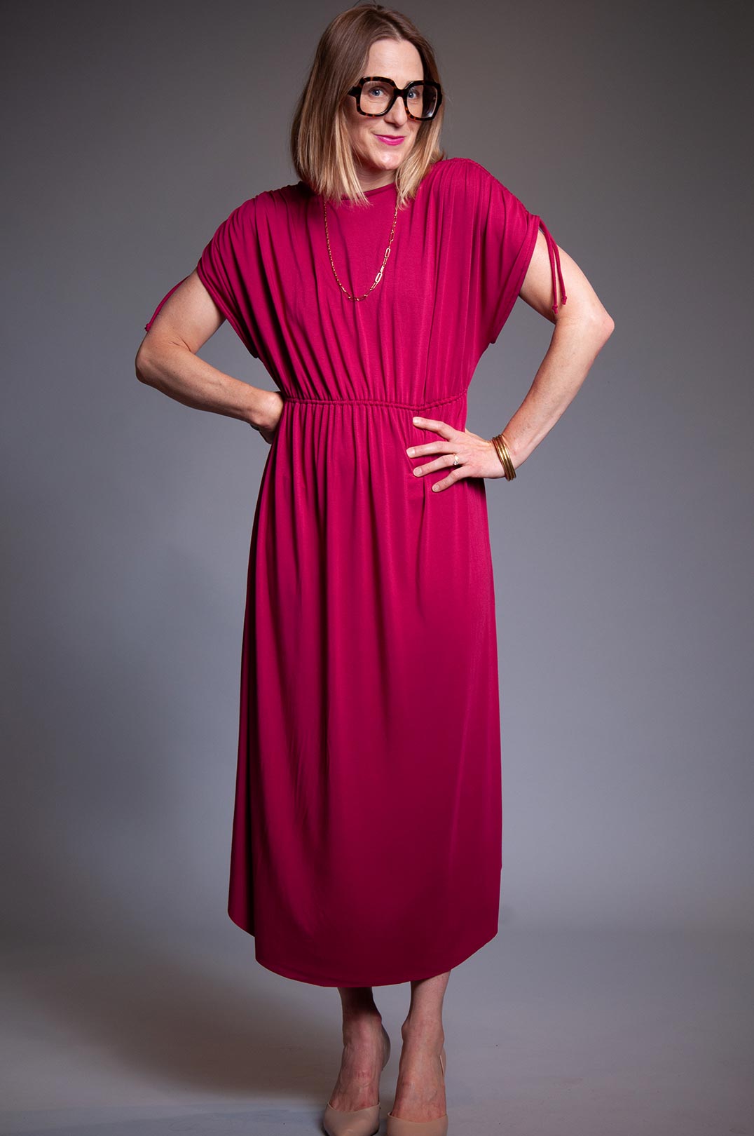 Gathered Tie Dress - Fuchsia