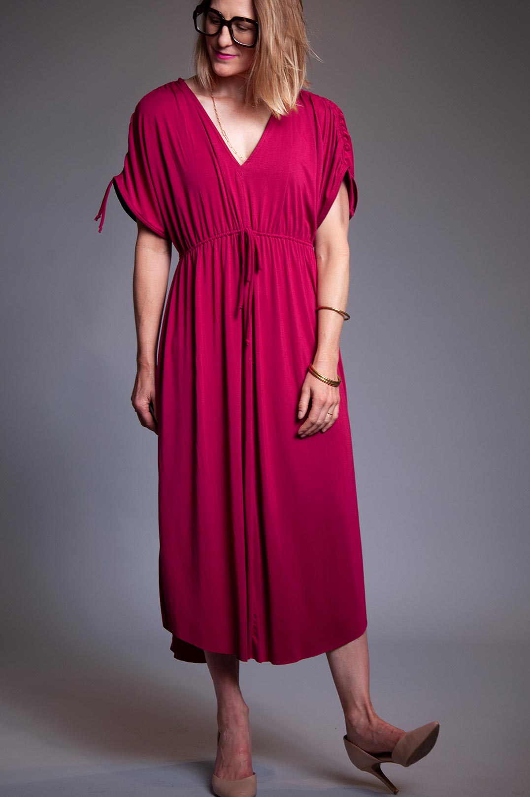 Gathered Tie Dress - Fuchsia