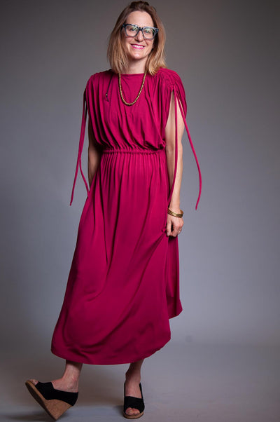 Gathered Tie Dress - Fuchsia