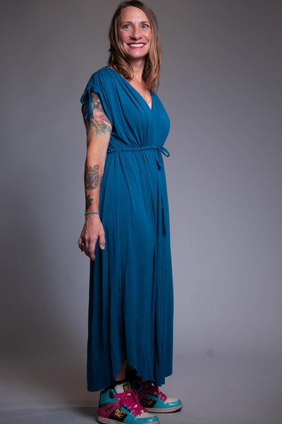 Gathered Tie Dress - Teal