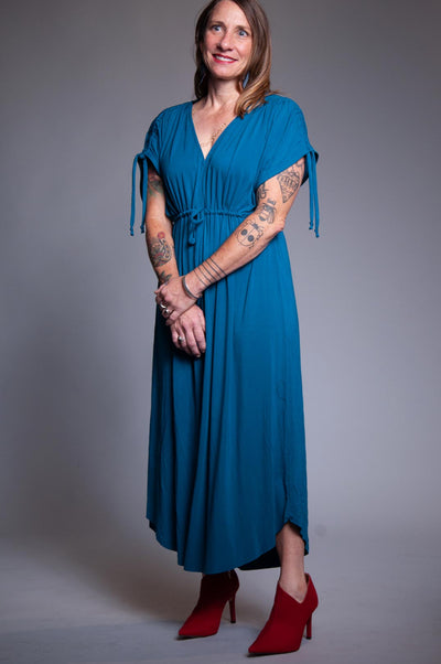 Gathered Tie Dress - Teal