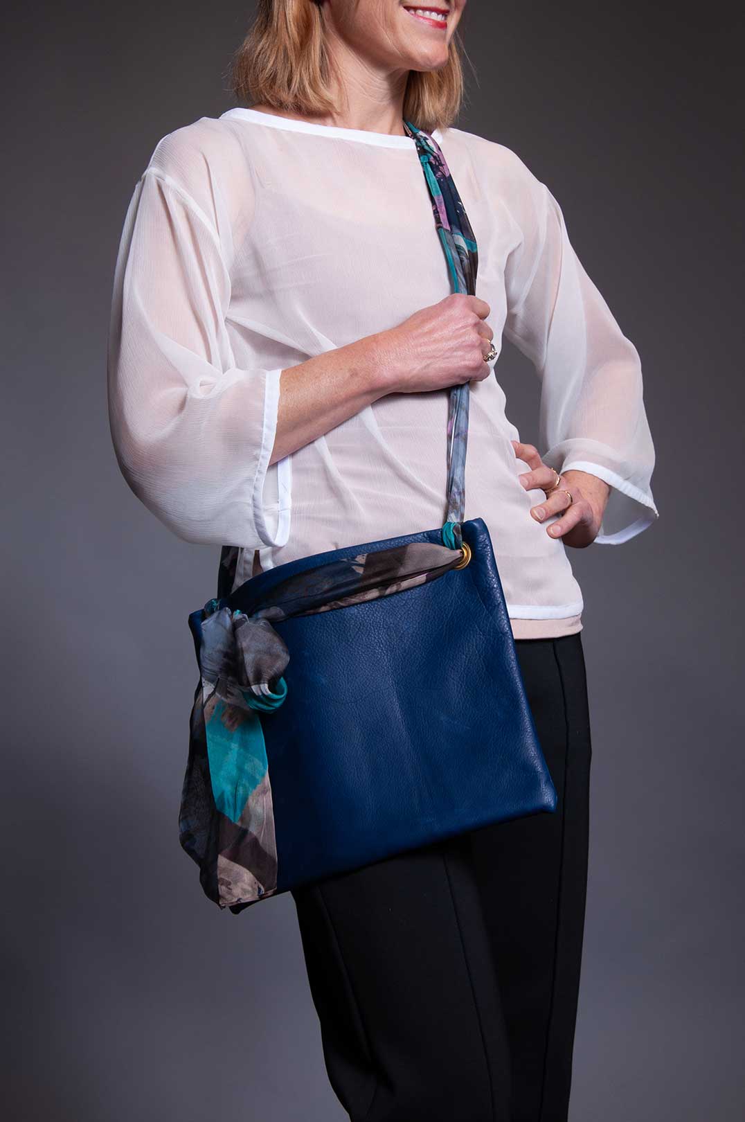 Grommet Bag - Cobalt Leather / Broad Strokes