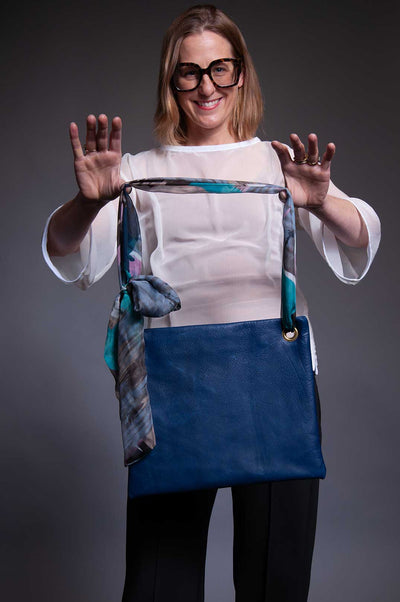 Grommet Bag - Cobalt Leather / Broad Strokes