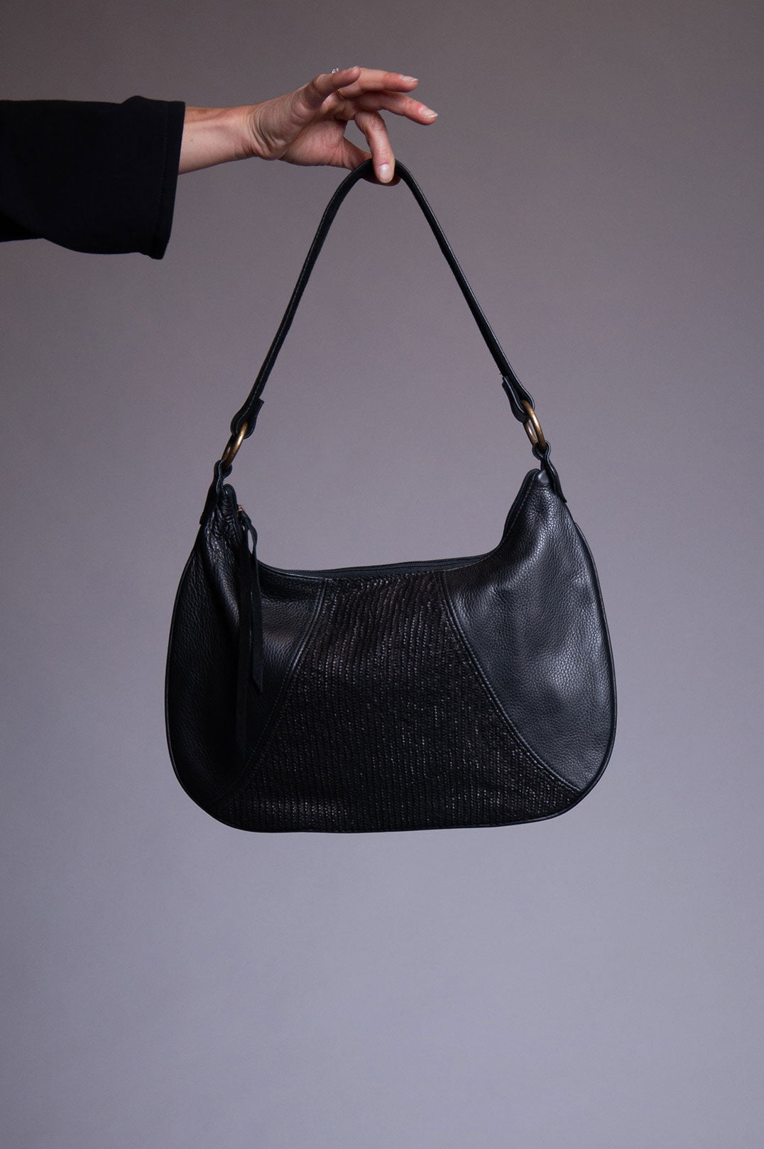 Hobo Bag - Black with Woven