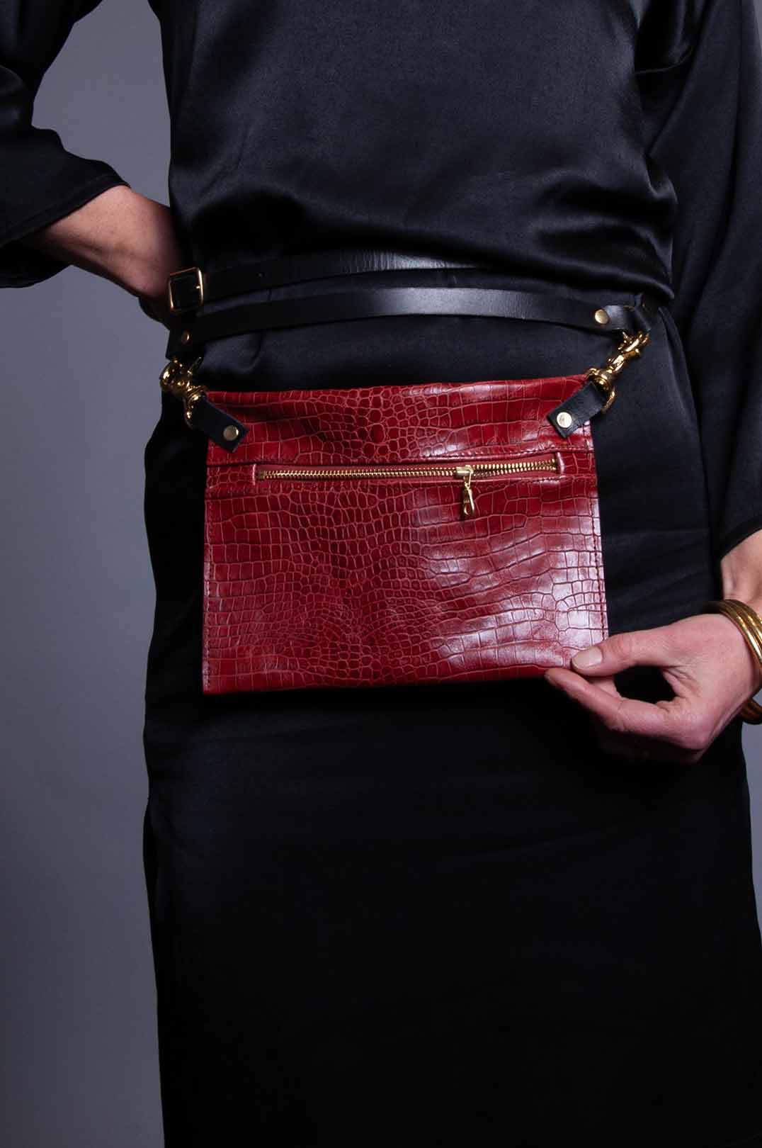 Just Enough Leather HandBag - Burgundy Croc