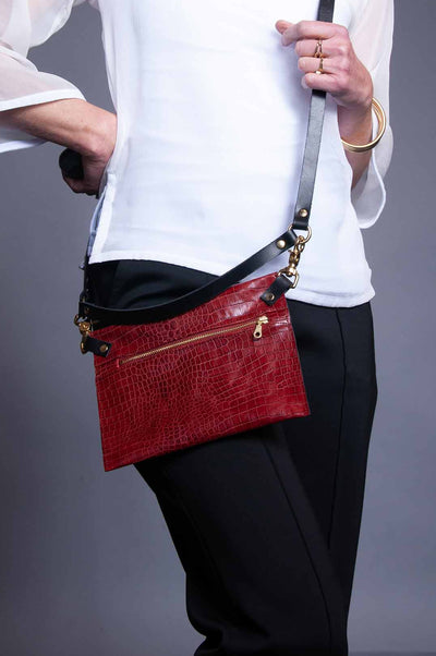 Just Enough Leather HandBag - Burgundy Croc