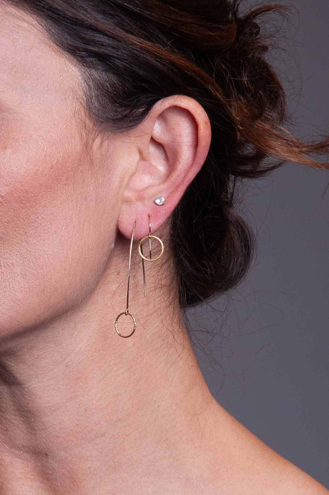 Wheel Drop Earring - 1/2" Sparkly Gold with Long Ear wire