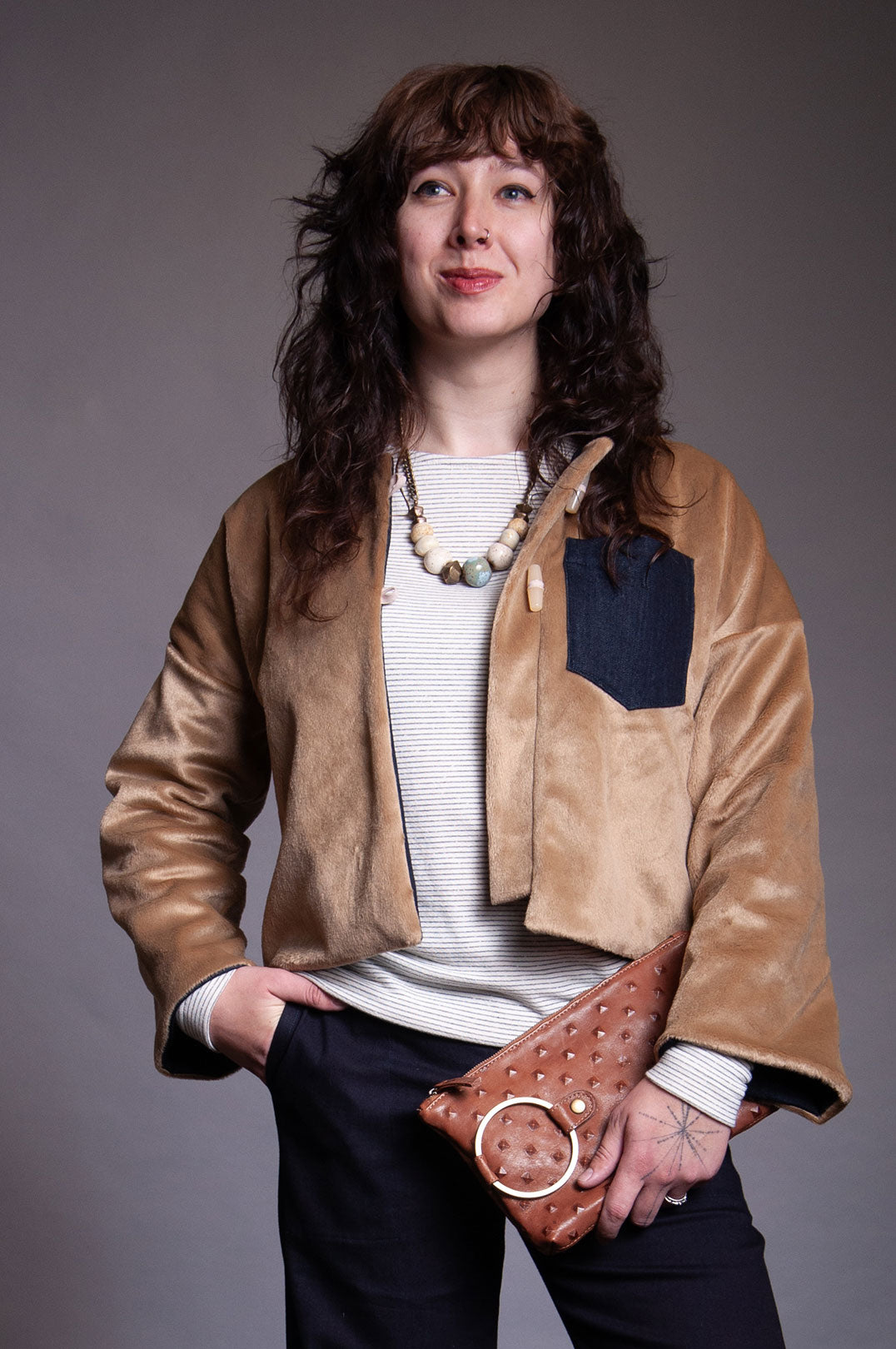 Lux Reversible Jacket - Tan Faux Fur / Denim