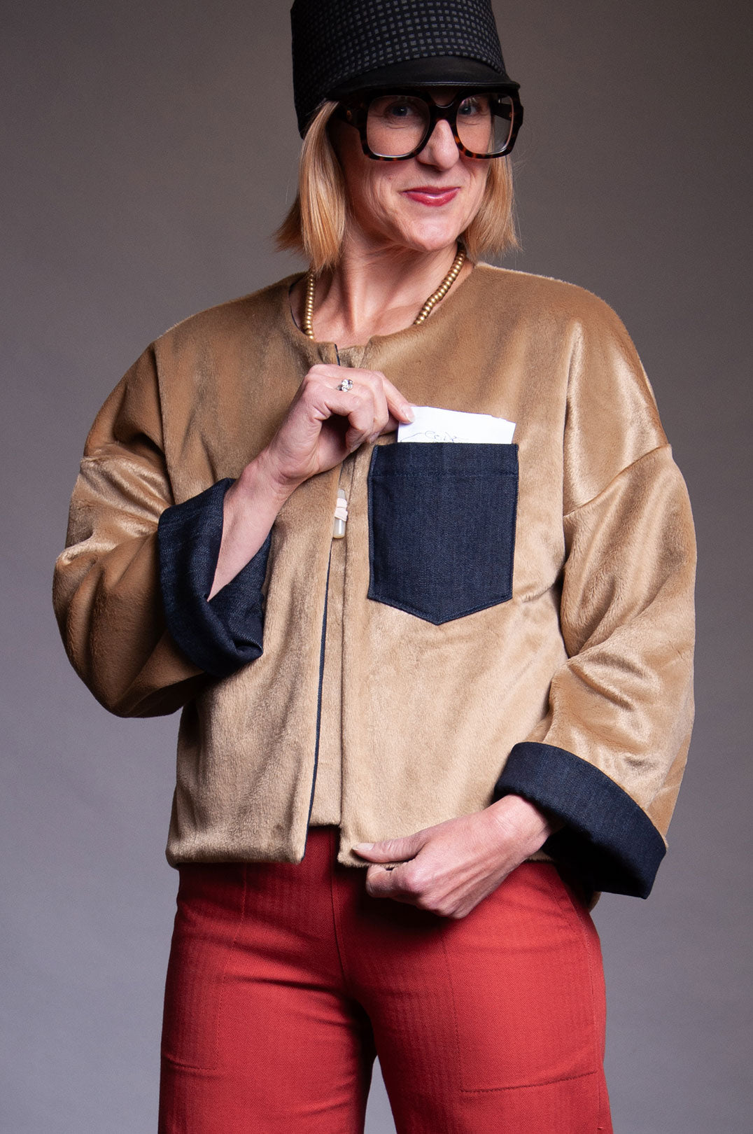 Lux Reversible Jacket - Tan Faux Fur / Denim