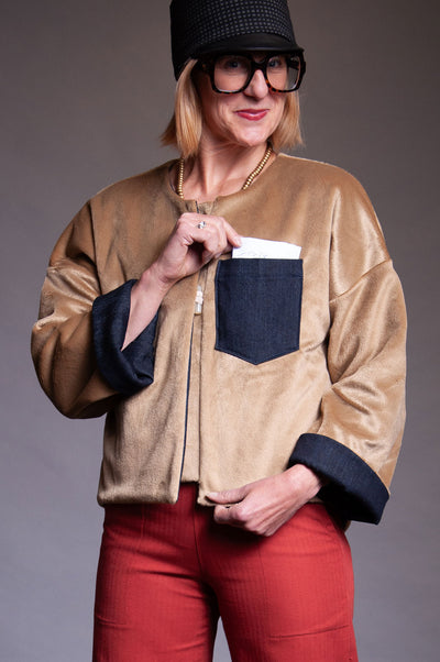 Lux Reversible Jacket - Tan Faux Fur / Denim