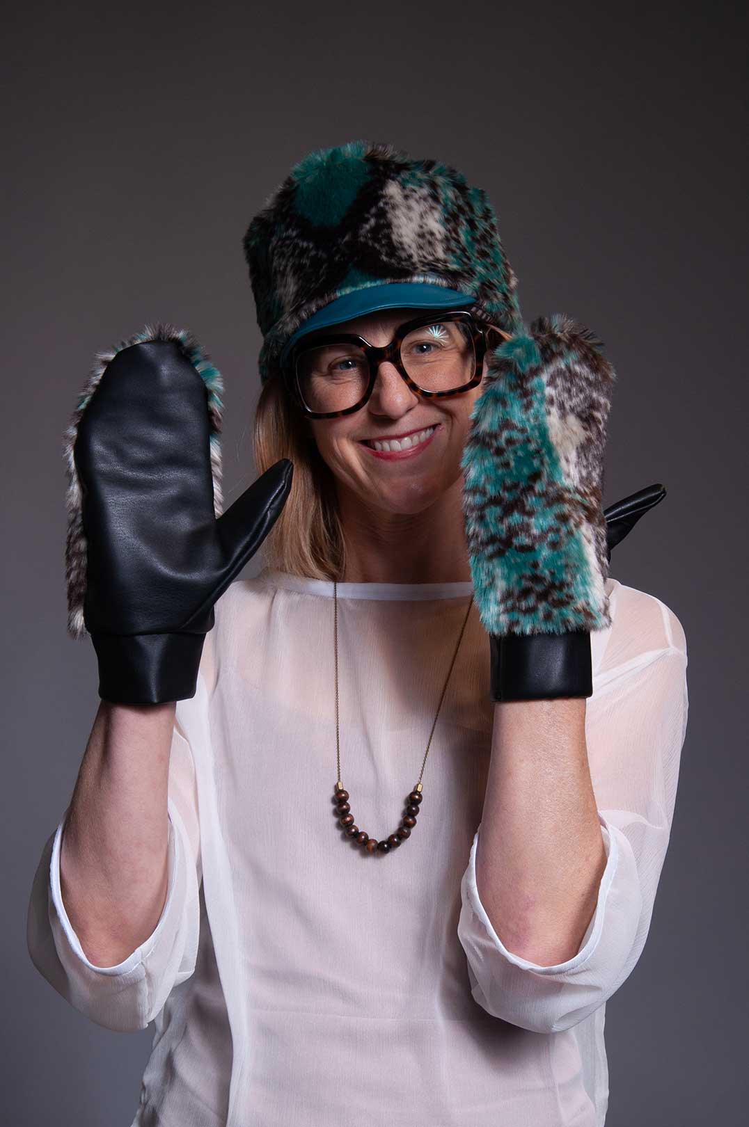 Million Dollar Mitten - Teal Snake Faux Fur