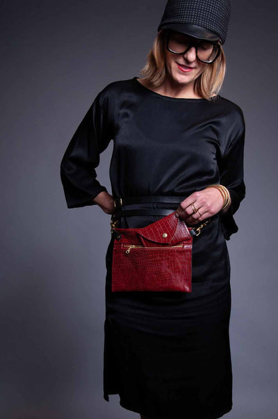 Just Enough Leather HandBag - Burgundy Croc