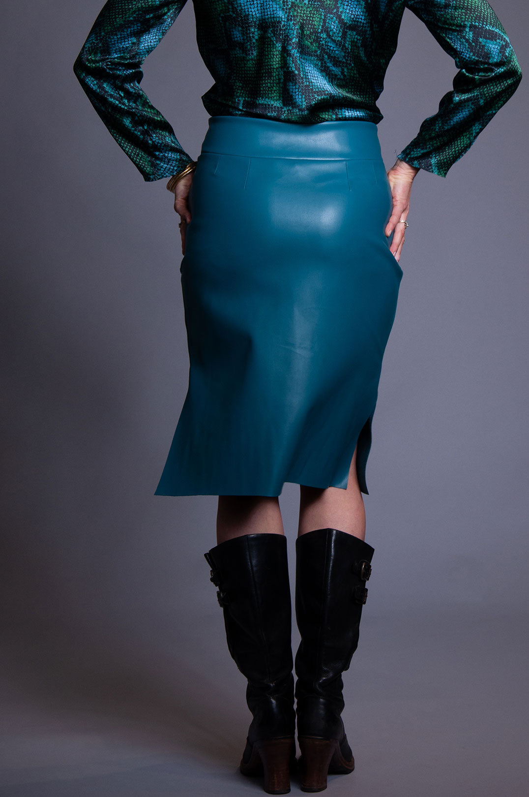 Penelope Skirt - Teal Vegan Leather