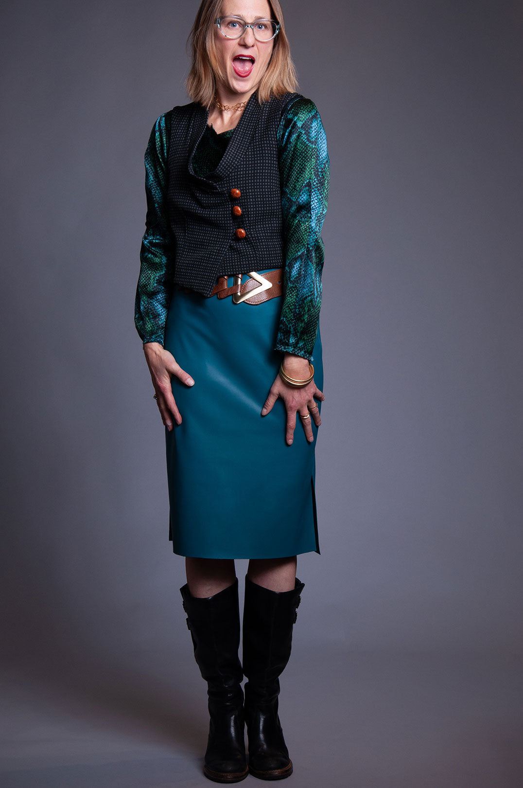 Penelope Skirt - Teal Vegan Leather