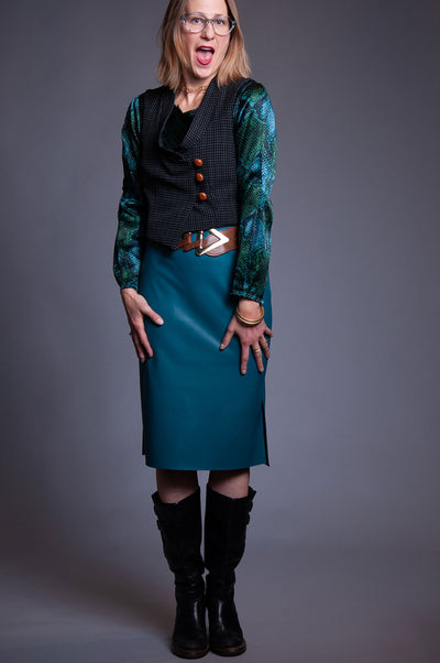 Penelope Skirt - Teal Vegan Leather