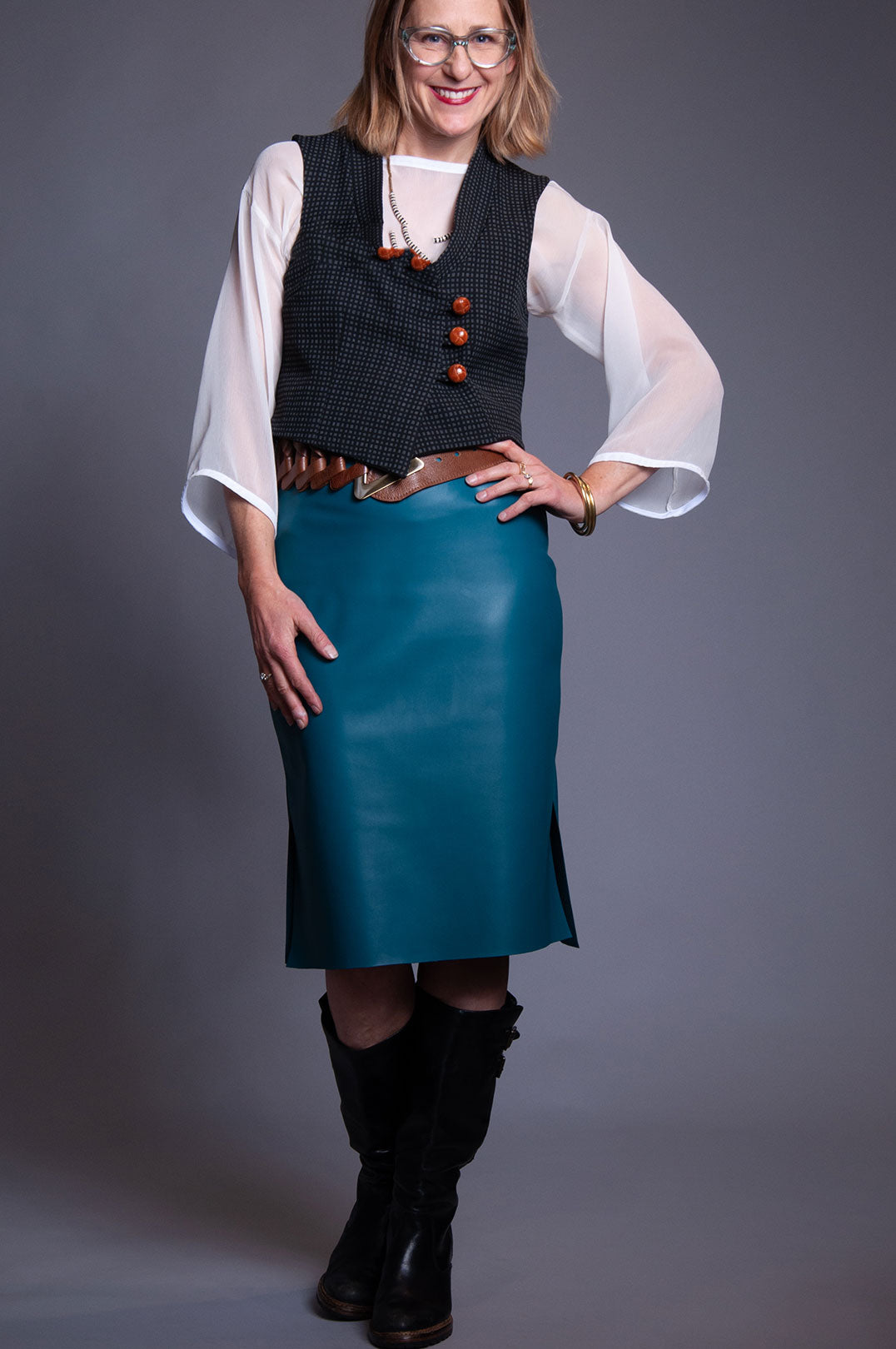 Penelope Skirt - Teal Vegan Leather