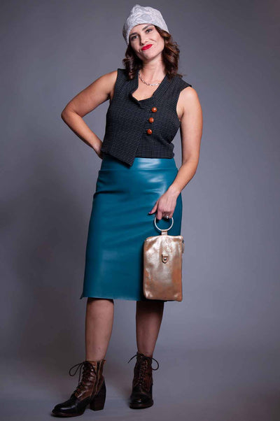 Penelope Skirt - Teal Vegan Leather