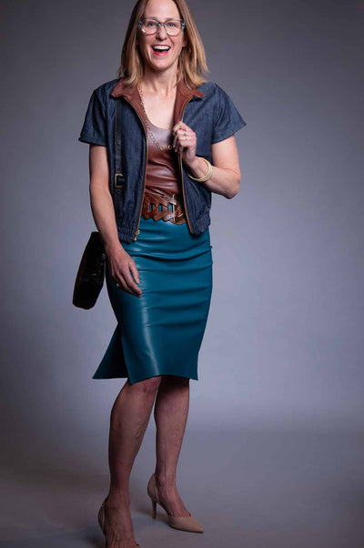 Penelope Skirt - Teal Vegan Leather