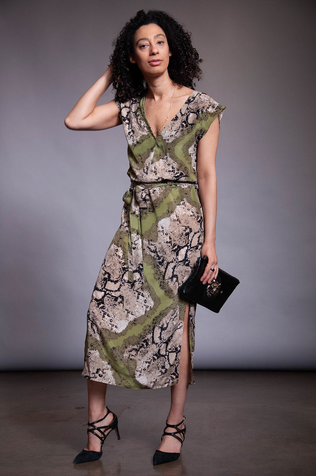 silk plunge dress HELENA Bohemian Silk Plunge Neck Fair Maiden Maxi Dress in Desert Blooms