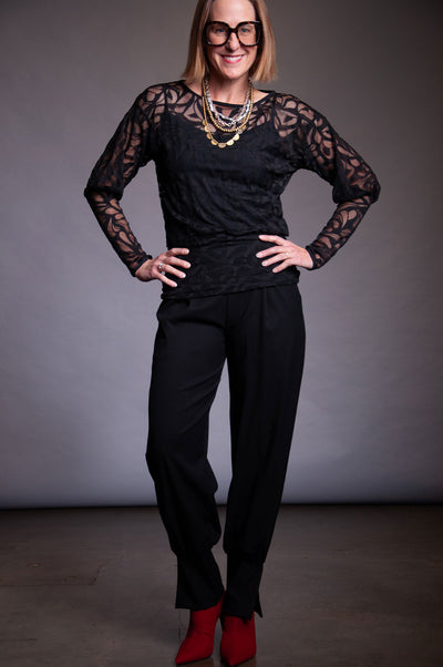 Reily Top - Black Mesh Filagree