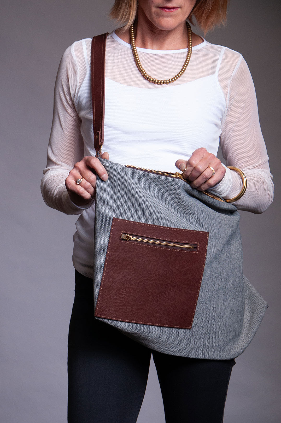 Reverse Psychology Bag - Flocked Denim & Herringbone