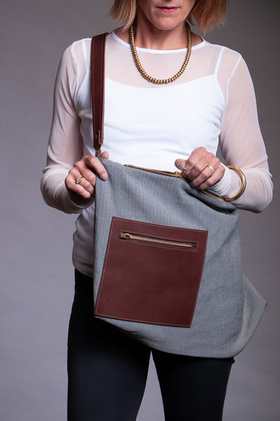 Reverse Psychology Bag - Flocked Denim & Herringbone