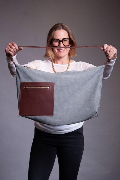 Reverse Psychology Bag - Flocked Denim & Herringbone