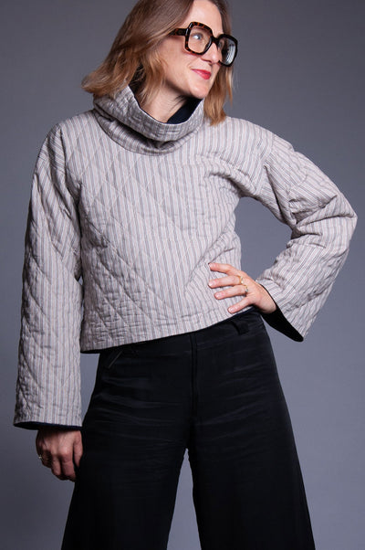 Reversible Cowl Neck Pullover - Intense Denim & Quilted Stripe