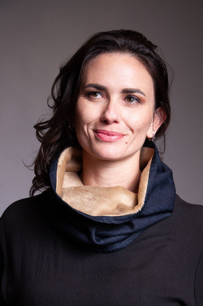 Reversible Cowl - Tan Faux Fur / Denim