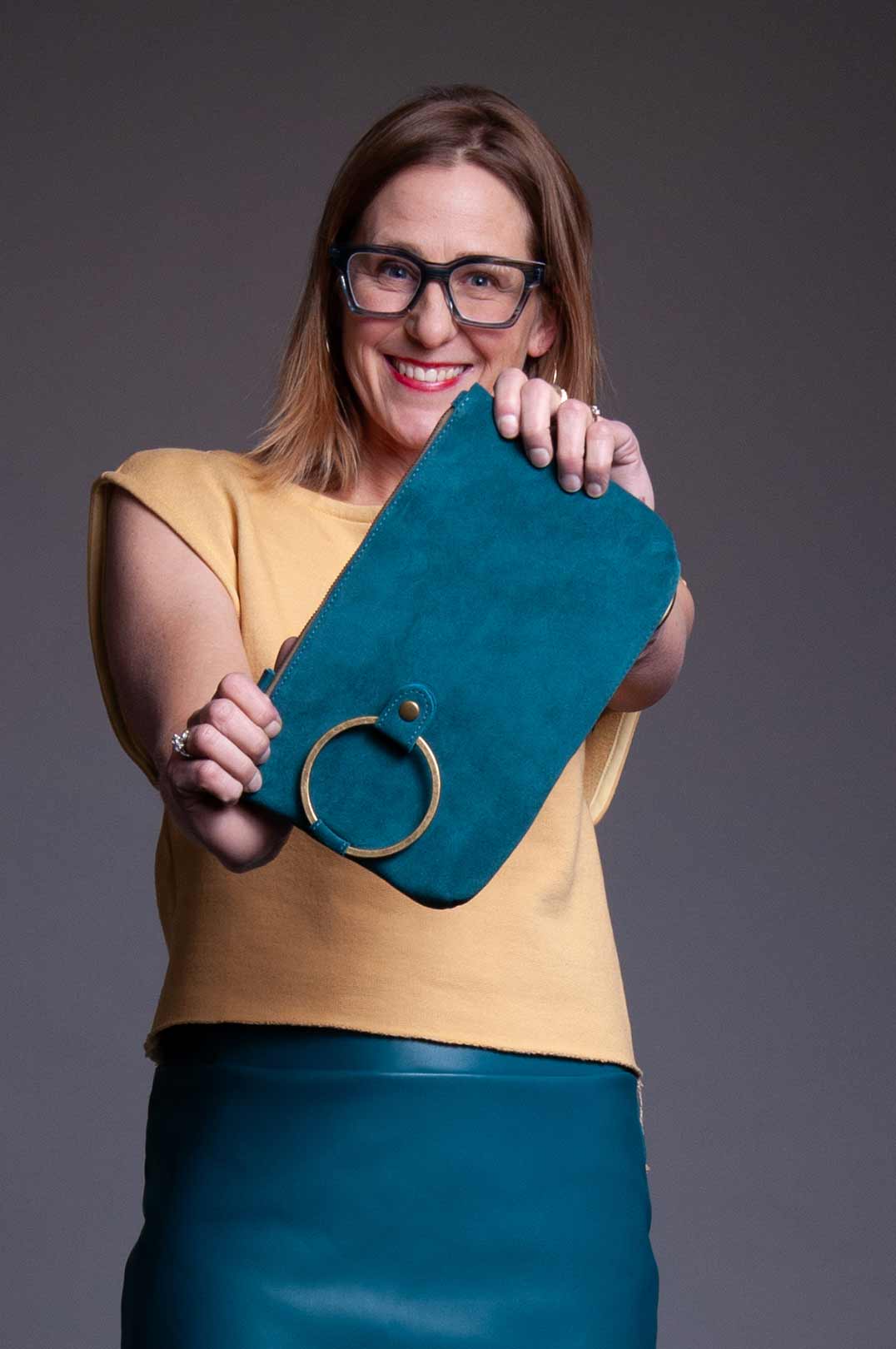 Ring Clutch - Teal Suede