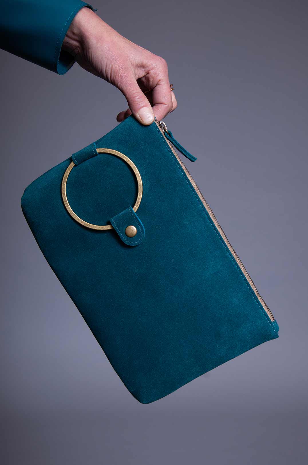 Ring Clutch - Teal Suede