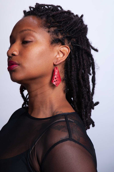 Mini Scarflette Earrings - Red Perforated Leather