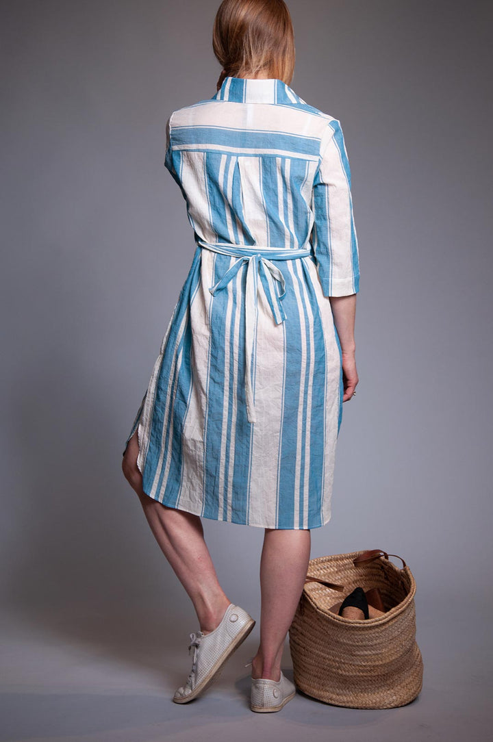 Slip On Linen Shirt Dress - Turquoise Stripe Slip On Linen Shirt Dress - Turquoise Stripe