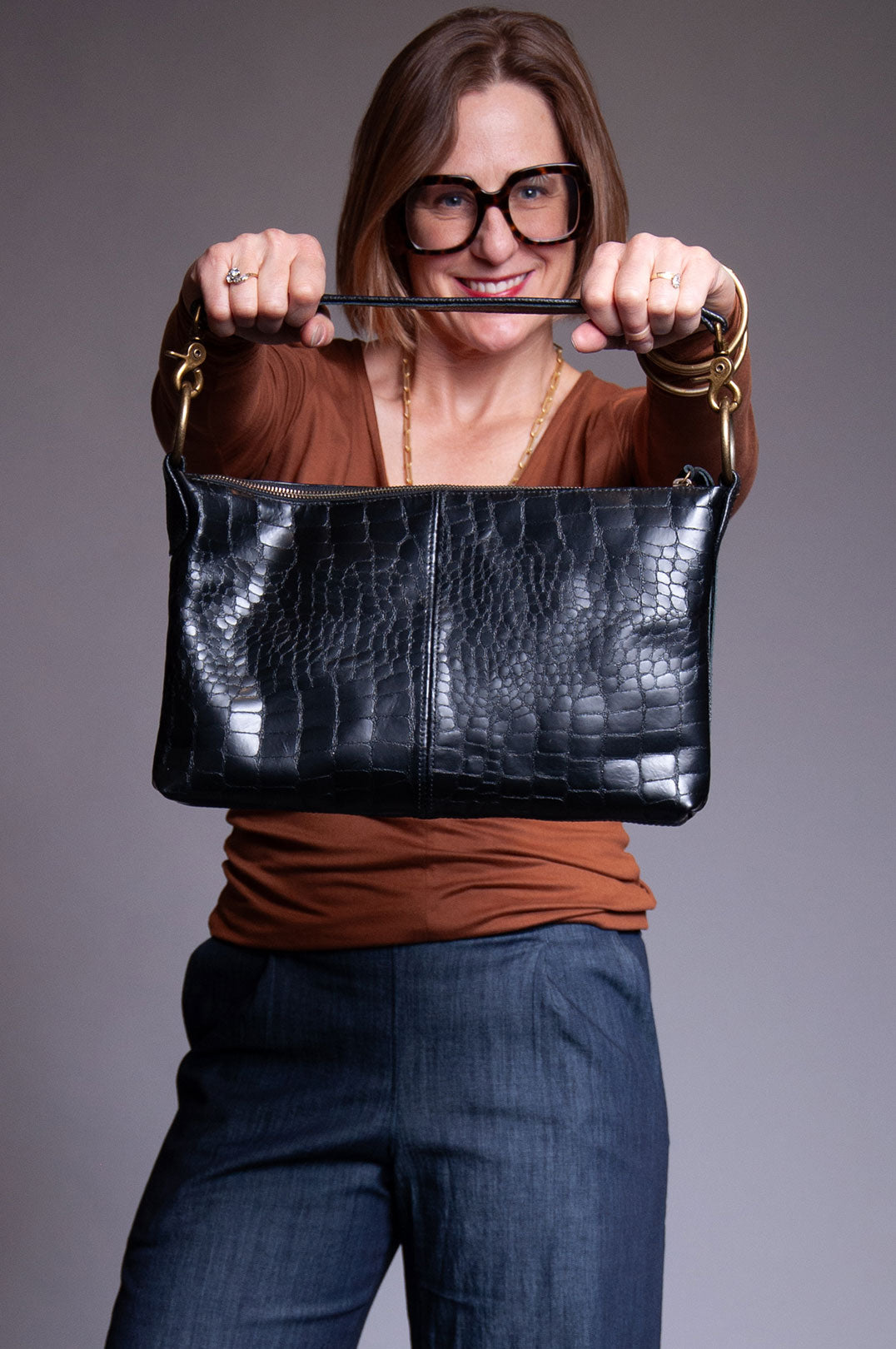 Slouchy bag - Black Embossed Croc