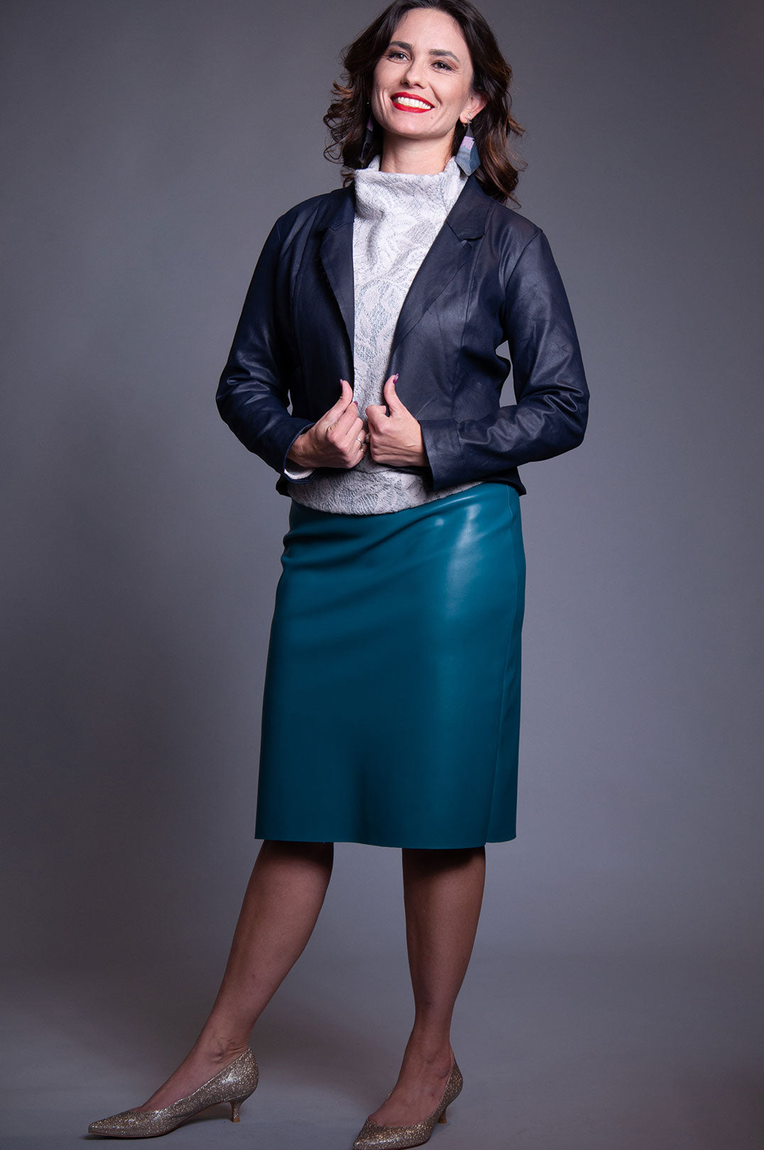 Penelope Skirt - Teal Vegan Leather