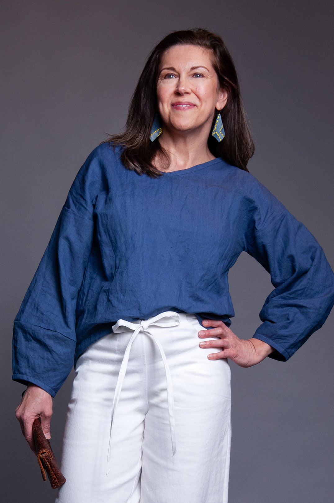 Super Sleeve Linen Top - Faded Royal Blue
